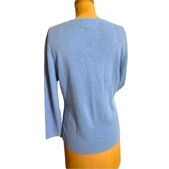 Vintage mid blue Sag Harbor V neck 3/4 sleeve sweater w sequin detail size small - Picture 3 of 11